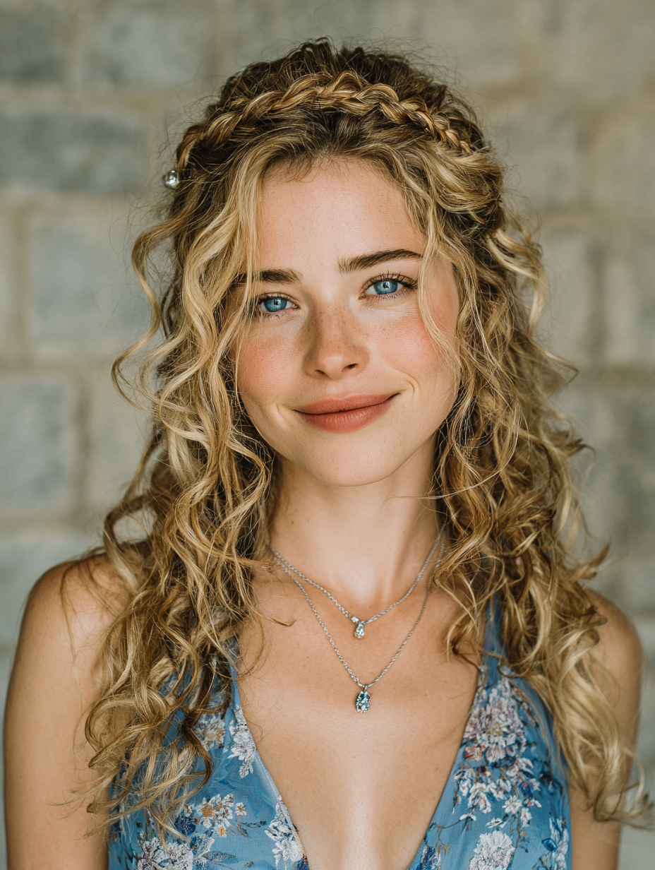Prom Hairstyles For Curly Hair: Loose Curls Braided Headband