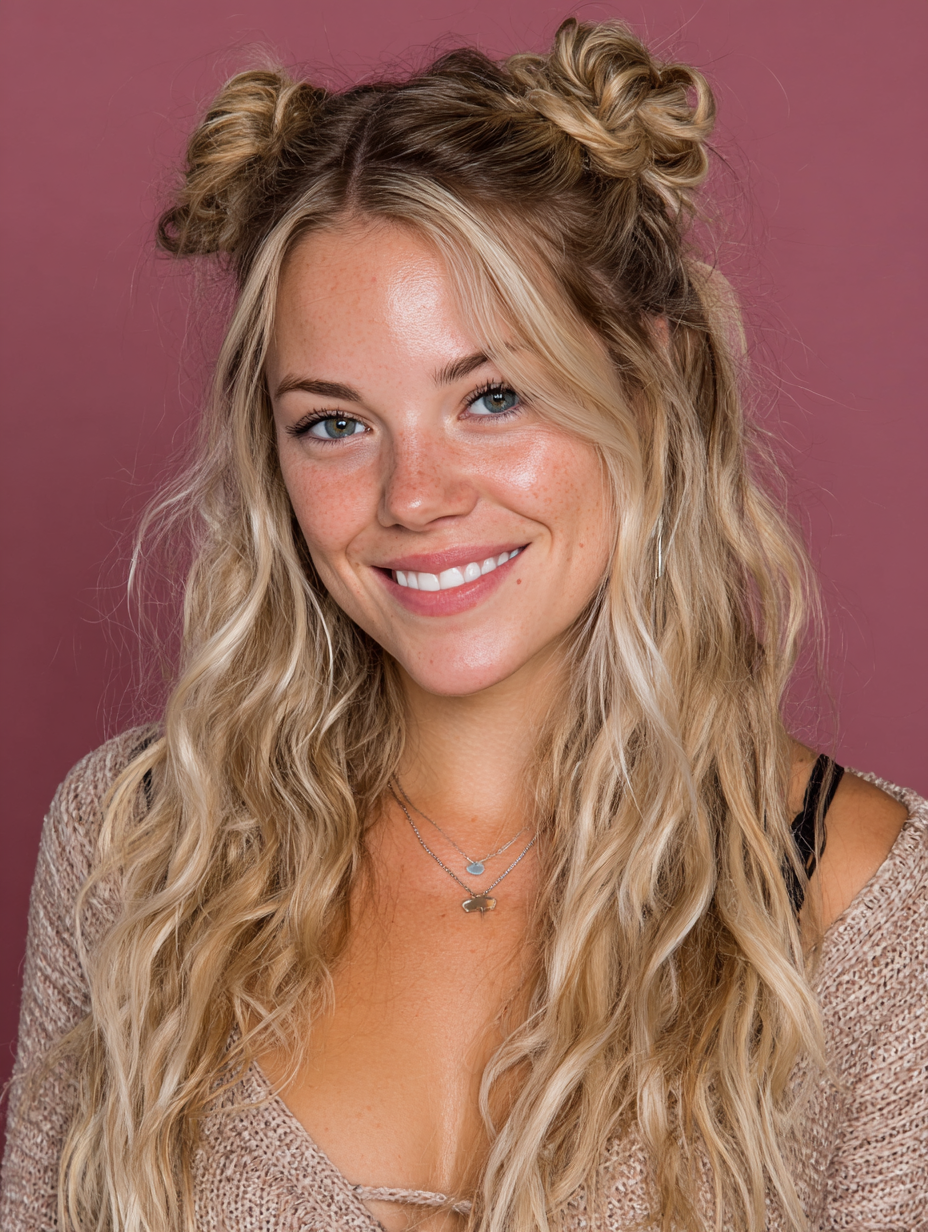 Easy Softball Hairstyle: Half-Up Space Buns
