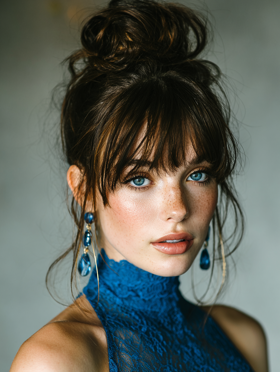 Prom Hairstyles: High Bun with Face-Framing Layers