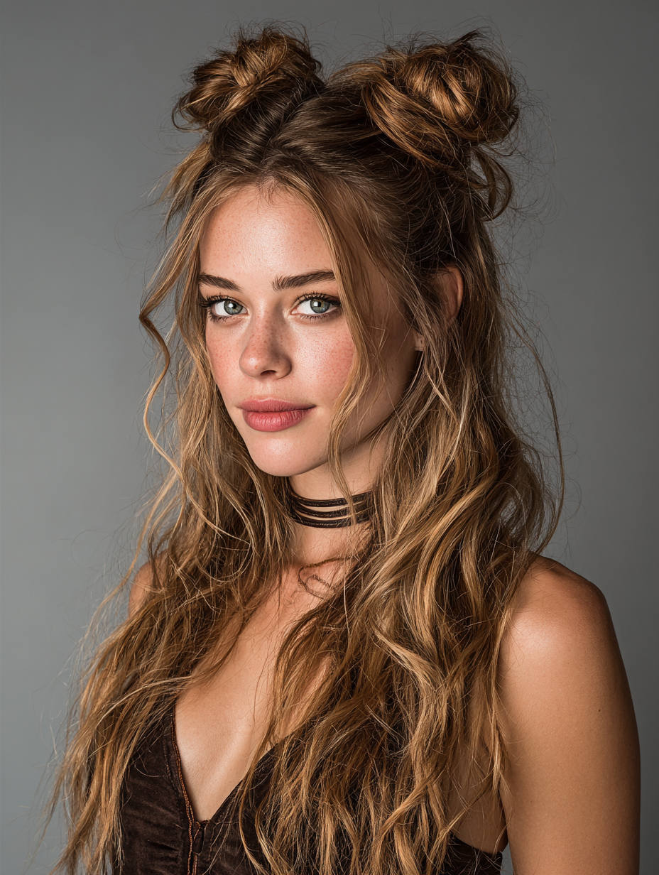 Prom Hairstyles for Straight Hair: Half Up Space Buns