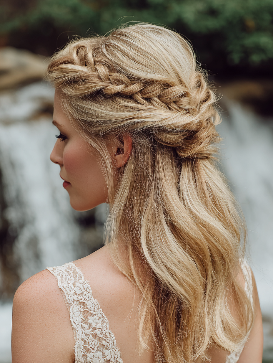 Prom Hairstyles Straight Hair: Double Braided Half Updo