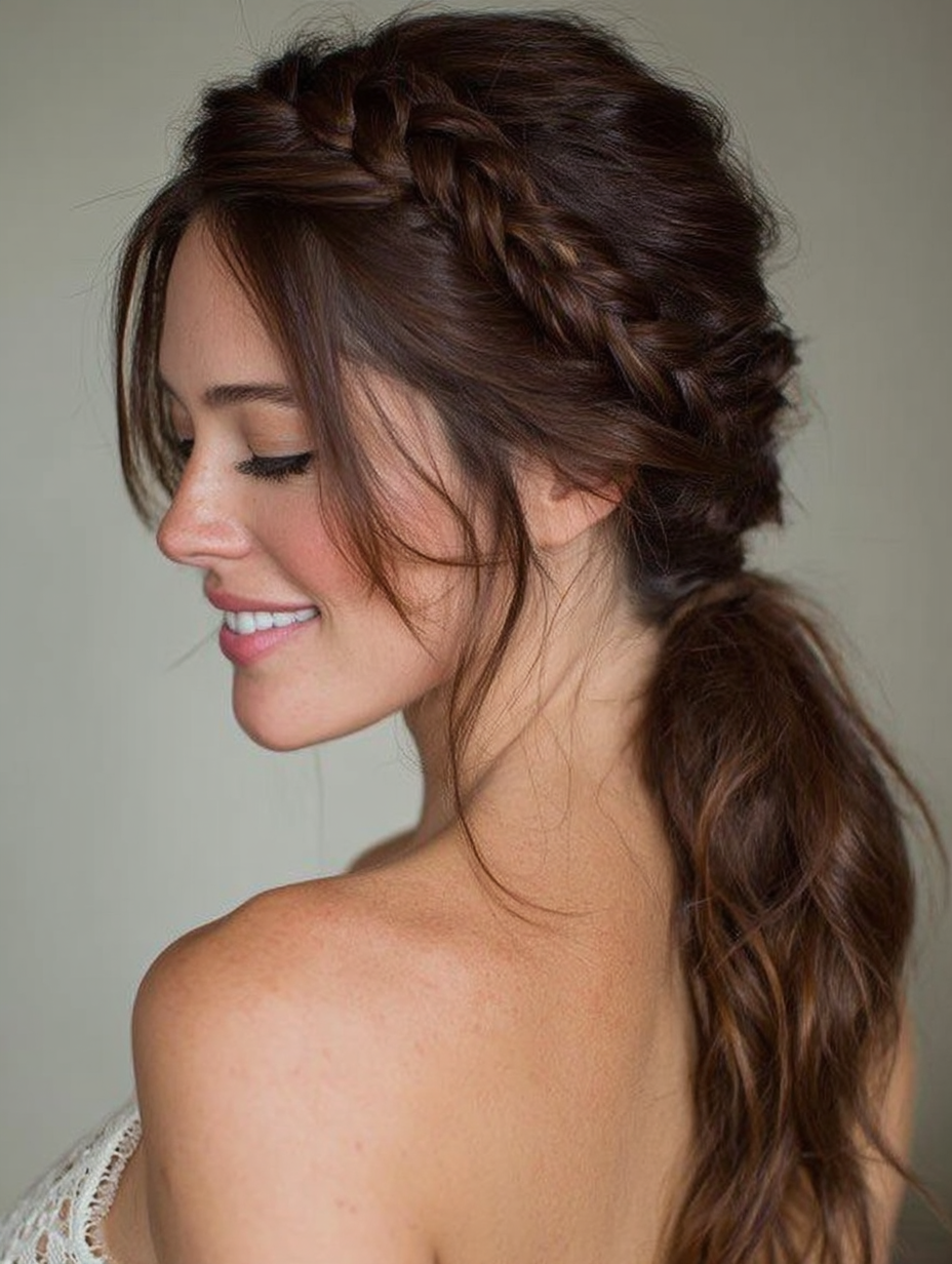 Prom Ponytail Hairstyles: Braided Crown into a Ponytail