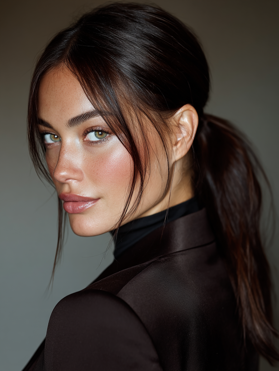 Prom Ponytail Hairstyles: Sleek Low Ponytail with Center Part