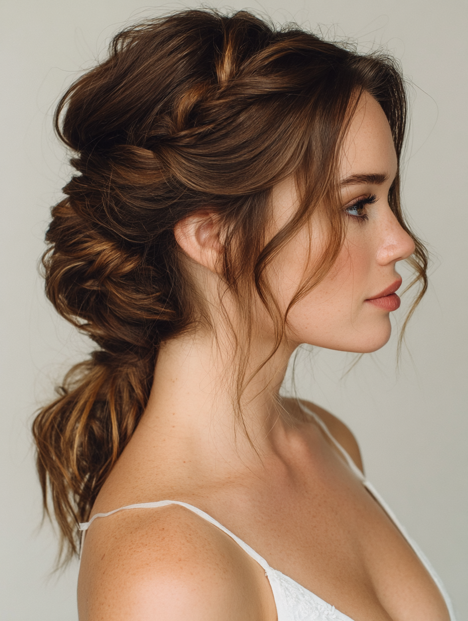 Prom Ponytail Hairstyles: Twisted Crown with Low Ponytail