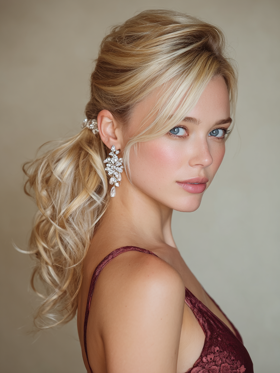 Prom Ponytail Hairstyles: Side Swept Ponytail