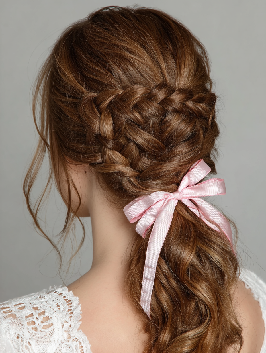 Prom Ponytail Hairstyles: Criss-Cross Ponytail with Ribbon Tie