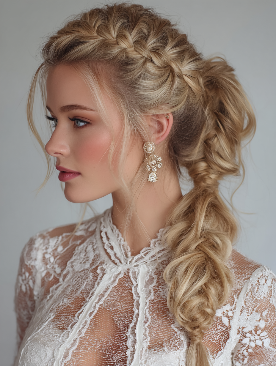 Prom Ponytail Hairstyles: Double Dutch Braid Ponytail
