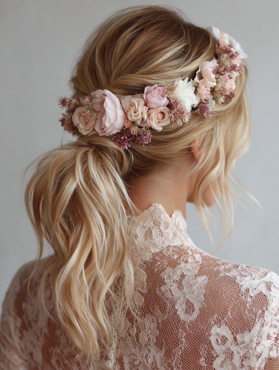 Prom Ponytail Hairstyles: Knotted Ponytail with Pearl Accessories