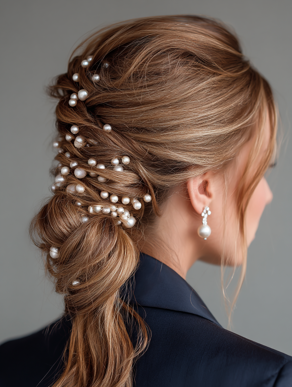 Prom Ponytail Hairstyles: Tousled Ponytail with Floral Crown