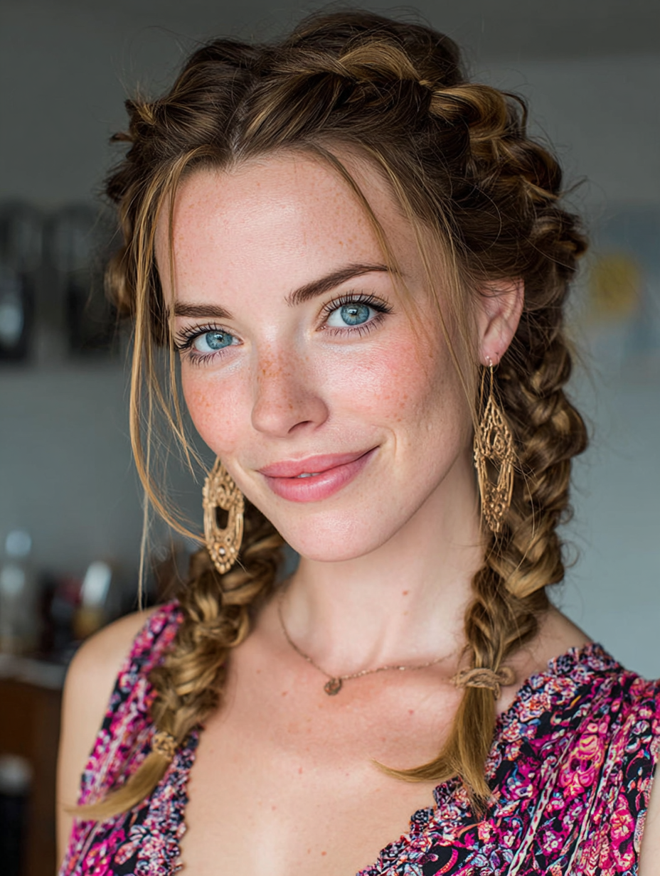 Summer Hairstyles For Medium Hair: Double Dutch Braids