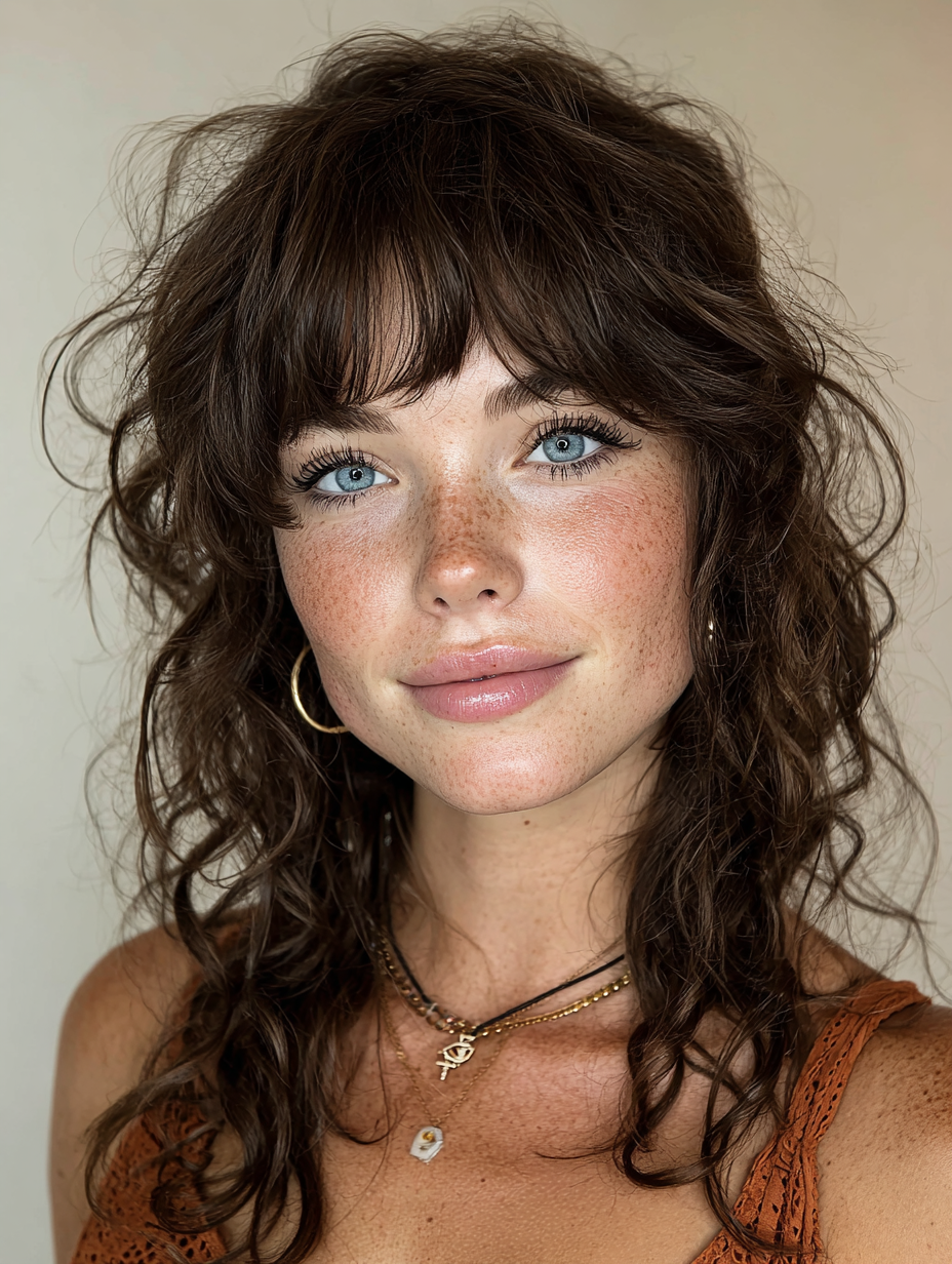 Summer Hairstyles For Medium Hair: Curly Shag with Bangs