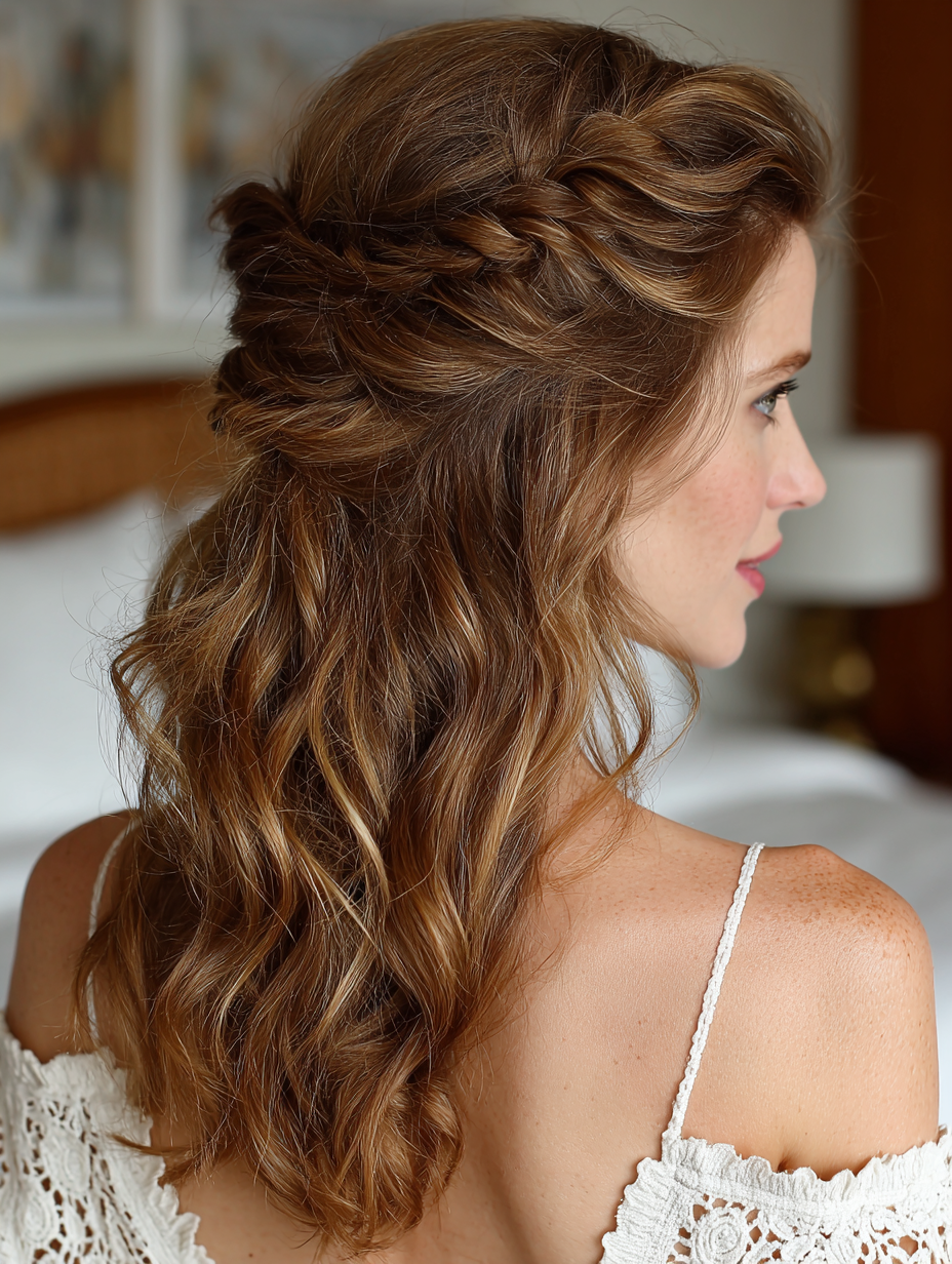 Summer Hairstyles For Medium Hair: Twisted Half-Updo
